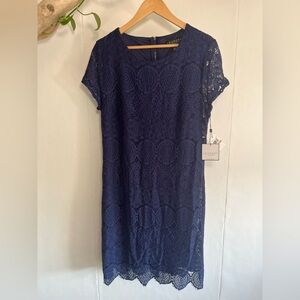 Laundry By Shelli Segal Deep Blue Lace Midi Dress NWT